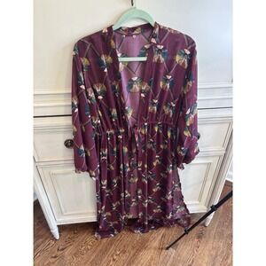 Afrodita Sheer Full Length Beach Cover Burgundy Floral Pattern Adjustable One Sz